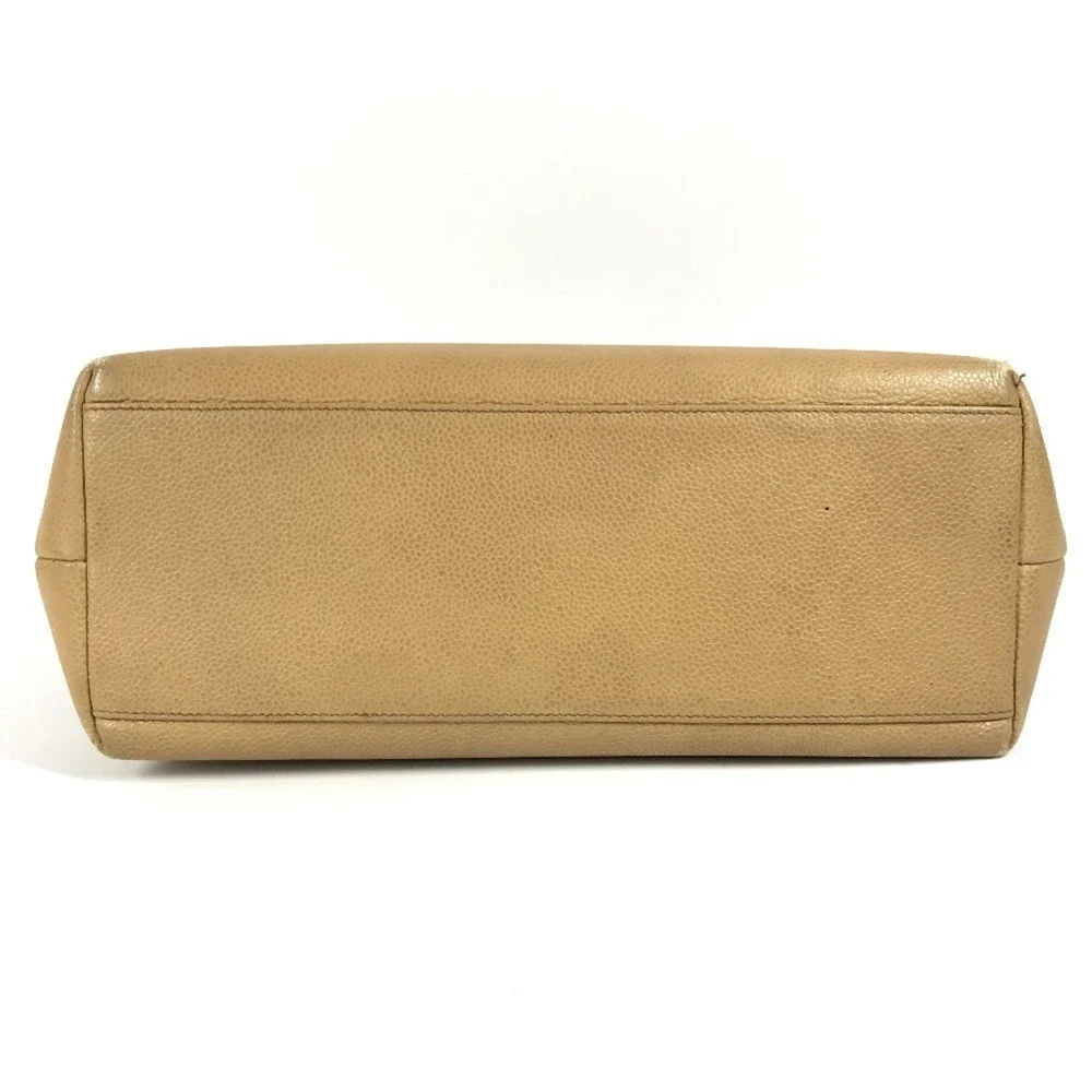CHANEL Vintage Cream Caviar Leather Logo Shoulder Bag